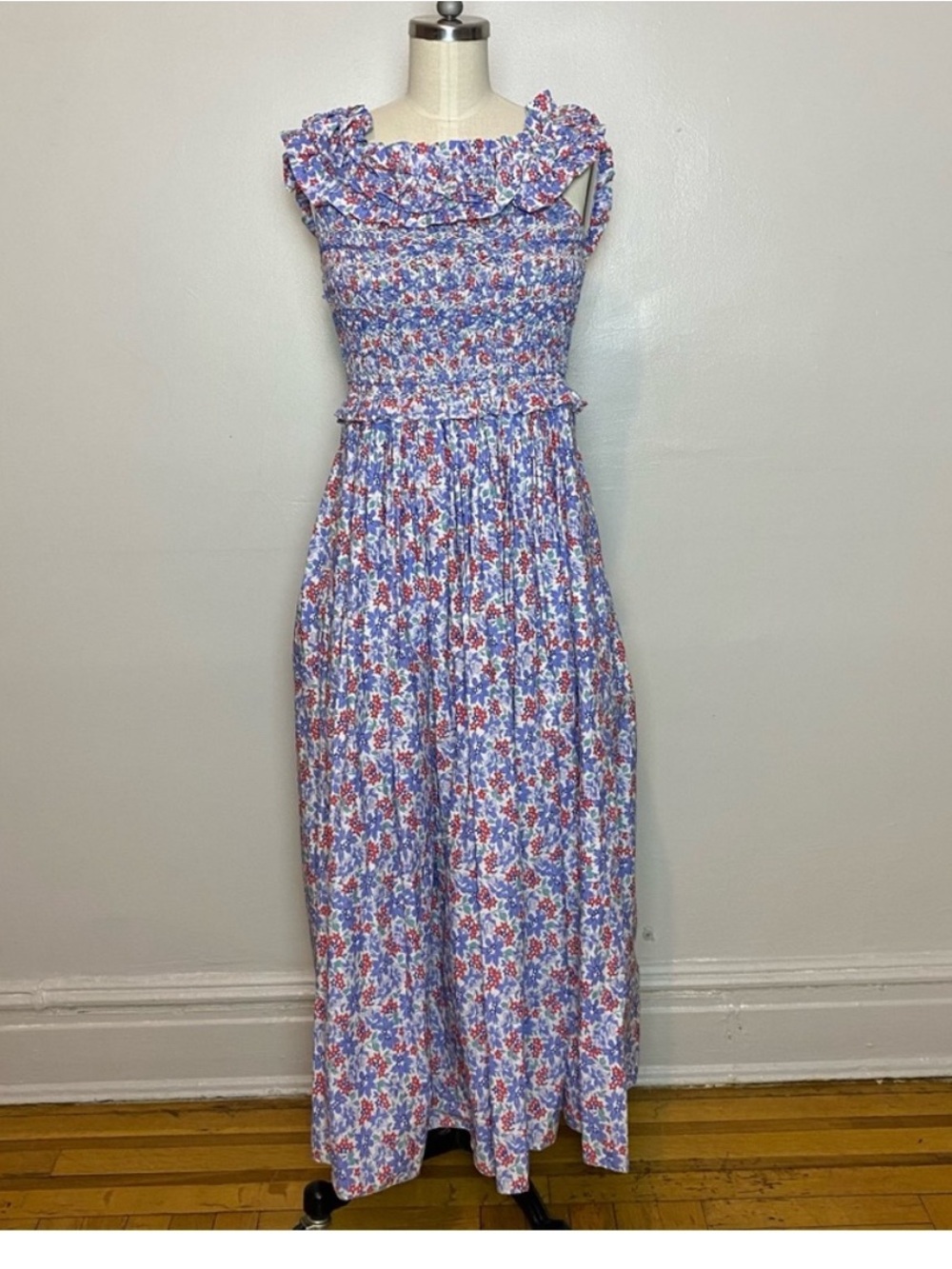 Sea New York Lavender and Red Floral Smocked Maxi Dress